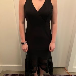 Hi-Low Black Dress with Mesh Detail, Size 14